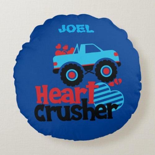 HEART CRUSHER TRUCK PERSONALIZED THROW PILLOW ROU ROUND PILLOW
