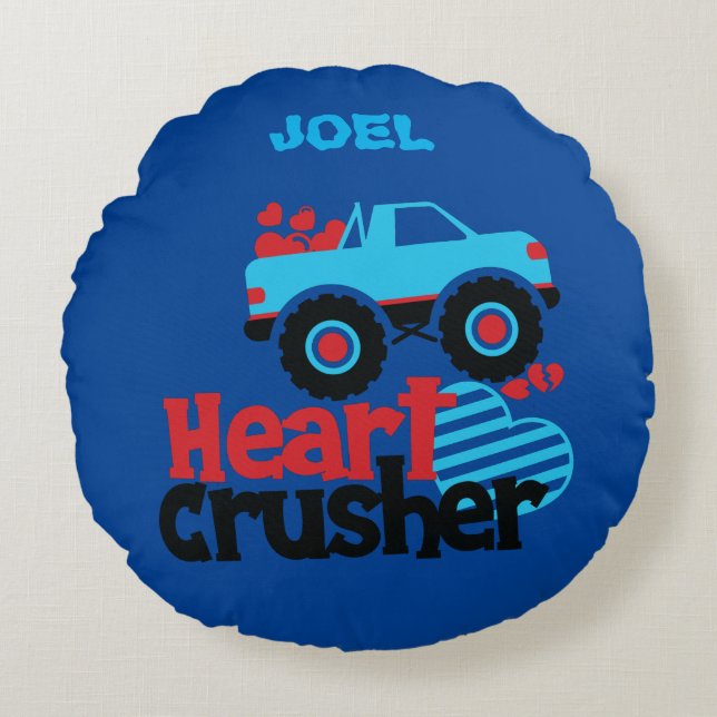 HEART CRUSHER TRUCK PERSONALIZED THROW PILLOW! ROU ROUND PILLOW (Front)