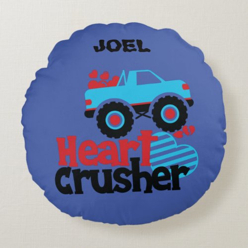 HEART CRUSHER TRUCK PERSONALIZED THROW PILLOW ROU ROUND PILLOW