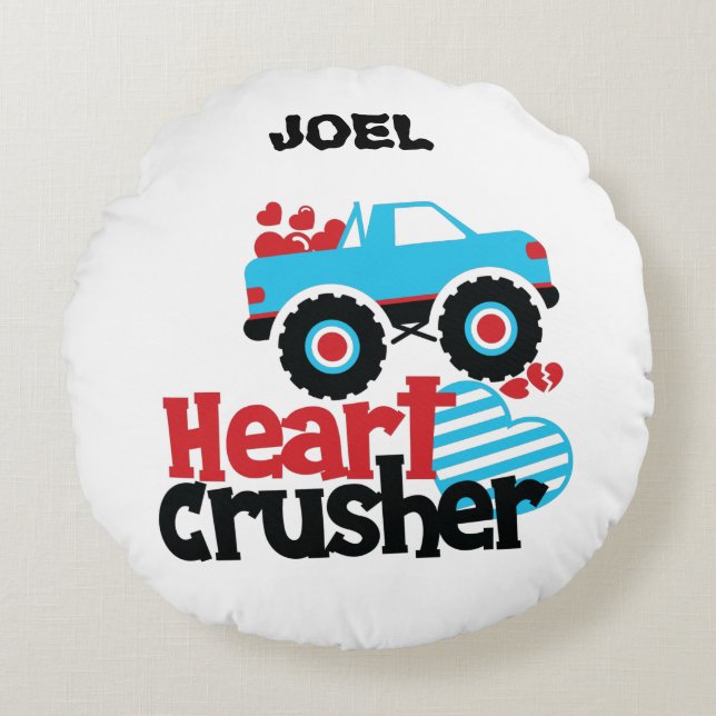 HEART CRUSHER TRUCK PERSONALIZED THROW PILLOW! ROUND PILLOW (Front)