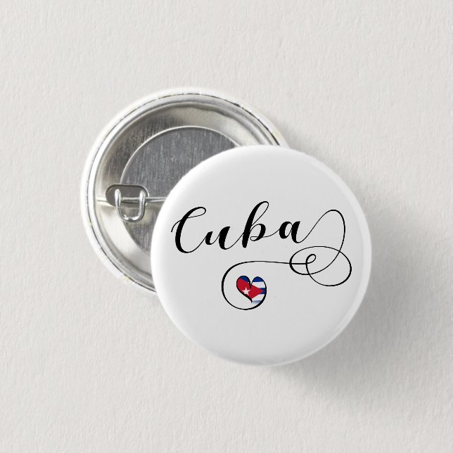 Heart Cuba, Cuban Flag Heart Button (Front & Back)
