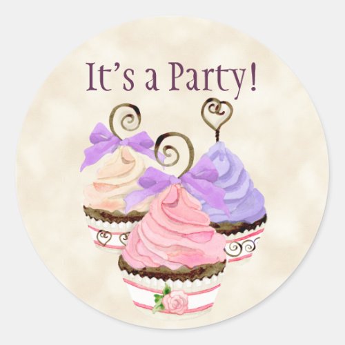 Heart Cupcake Birthday Party Invitation Seal