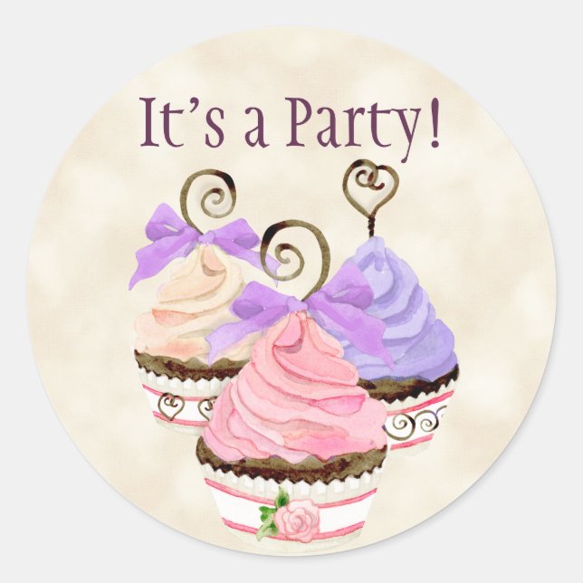Heart Cupcake Birthday Party Invitation Seal (Front)