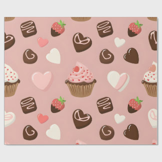 Heart Cupcake Chocolate Valentine Wrapping Paper