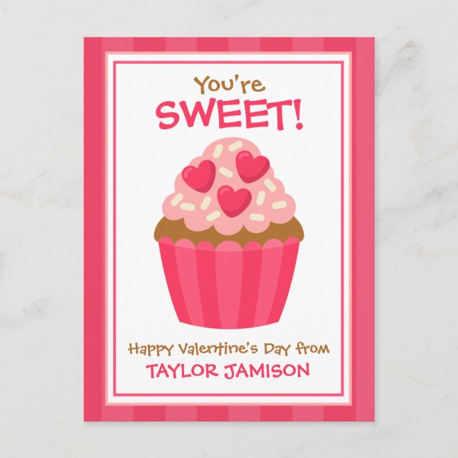 Heart Cupcake Personalized Valentine's Cards (Front)