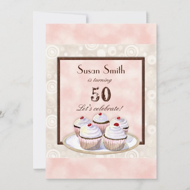 Heart Cupcake Trio 50th Birthday Party Invitation (Front)