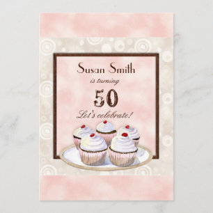 Heart Cupcake Trio 50th Birthday Party Invitation