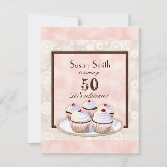 Heart Cupcake Trio 50th Birthday Party Invitation (Front)