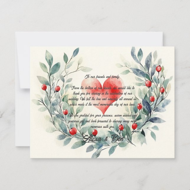 Heart Custom Wedding Thank You Card (Front)