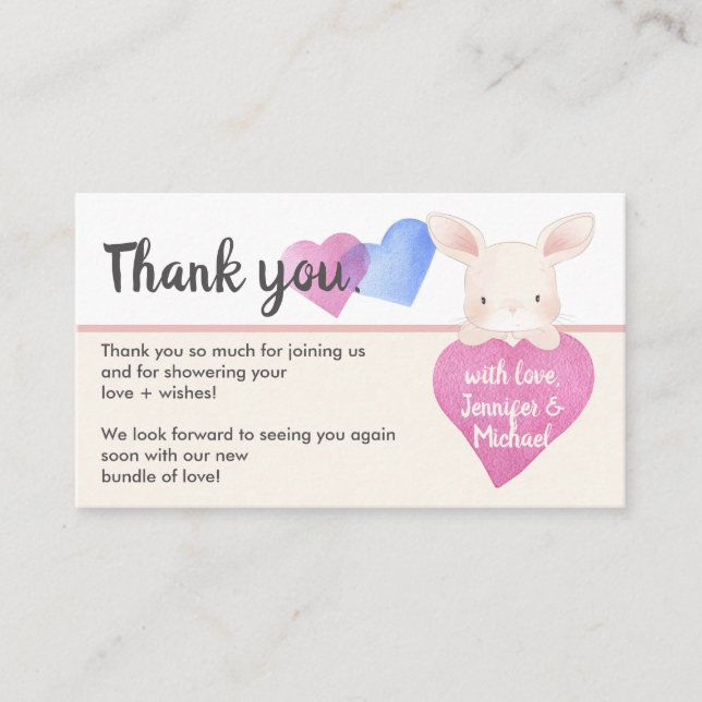 Heart Cute Baby Bunny Rabbit Thank You Enclosure Card (Front)
