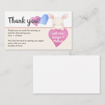 Heart Cute Baby Bunny Rabbit Thank You Enclosure Card | Zazzle