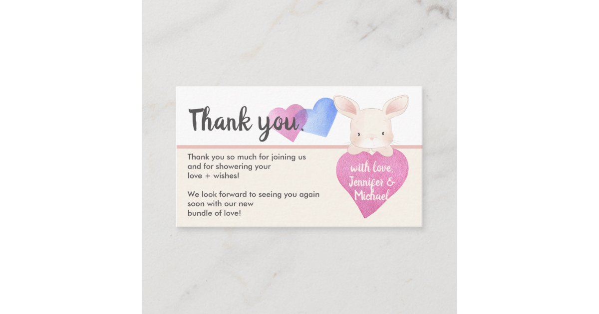 Heart Cute Baby Bunny Rabbit Thank You Enclosure Card | Zazzle