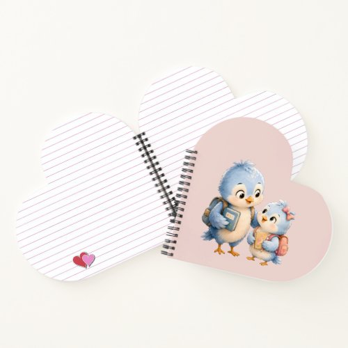 Heart Cute Little Blue Bird Siblings Notebook
