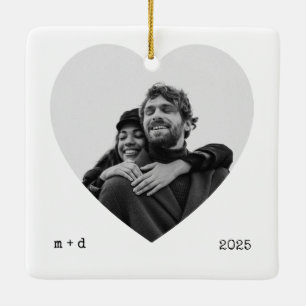 Heart Cutout Photo Ornament – Minimal B&W
