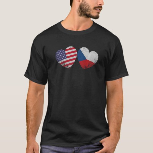 Heart Czechia American Flag Patriotic Family Herit T_Shirt