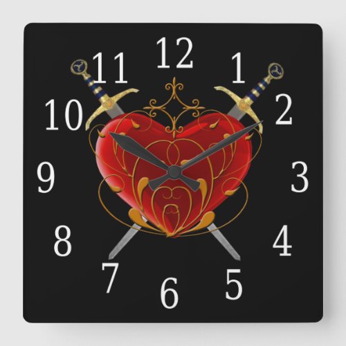 Heart  Daggers Square Clock