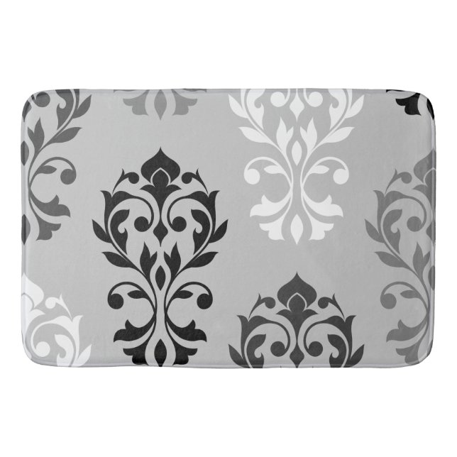Heart Damask Art I Black Greys White Bathroom Mat (Front)