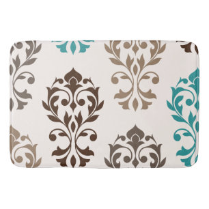 Heart Damask Art I Browns Teal Cream Bath Mat