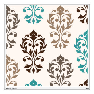 Heart Damask Art I Browns Teal Cream Wall Sticker