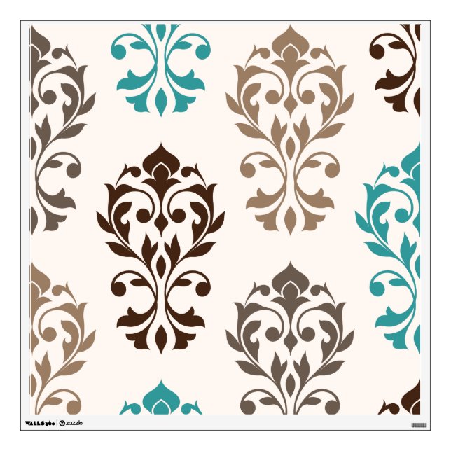 Heart Damask Art I Browns Teal Cream Wall Sticker (Front)