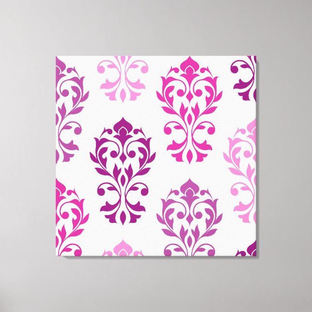 Heart Damask Art I Pinks Plums White Canvas Print (Front)