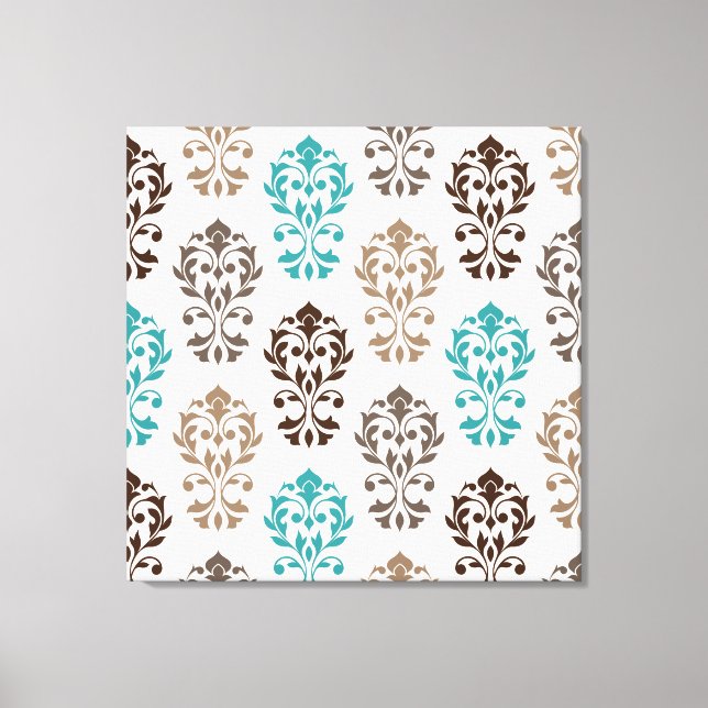 Heart Damask Art Ib Browns Teal Cream Canvas Print (Front)