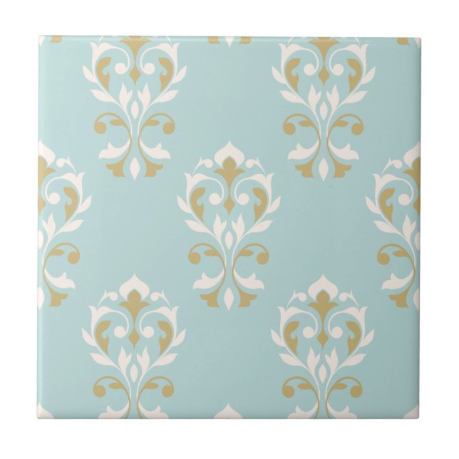 Heart Damask Big Ptn Cream & Gold on Blue Tile (Front)