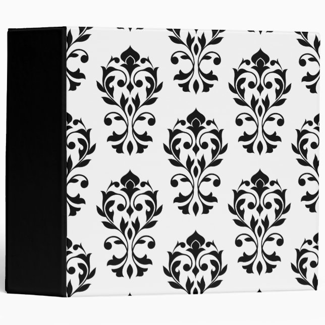 Heart Damask Big Ptn II Black on White 3 Ring Binder (Front/Spine)