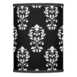 Heart Damask Big Ptn White on Black Lamp Shade