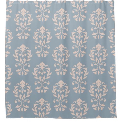 Heart Damask II Ptn Pink on Blue Shower Curtain