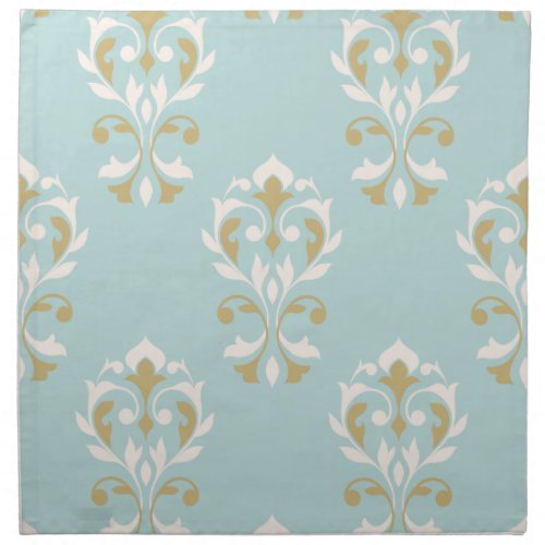 Heart Damask Lg Ptn Cream  Gold on Blue Cloth Napkin