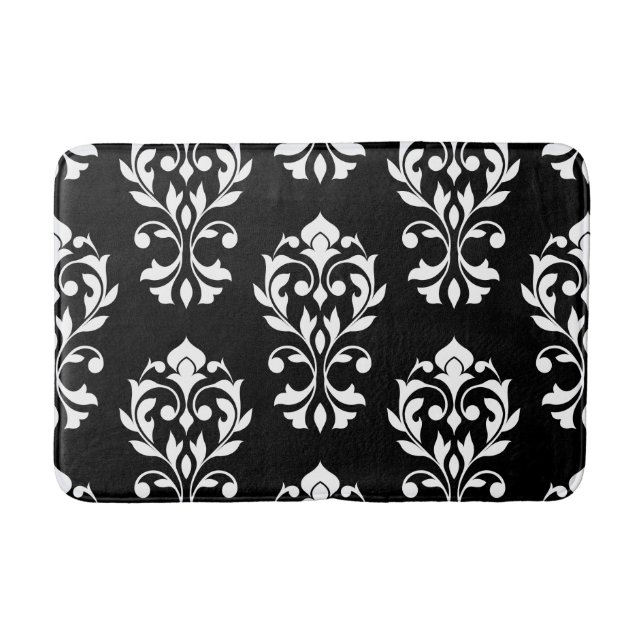 Heart Damask Lg Ptn II White on Black Bathroom Mat (Front)