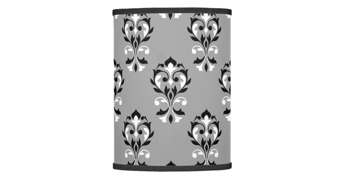 Heart Damask Ptn Black White On Grey Lamp Shade Zazzle Com