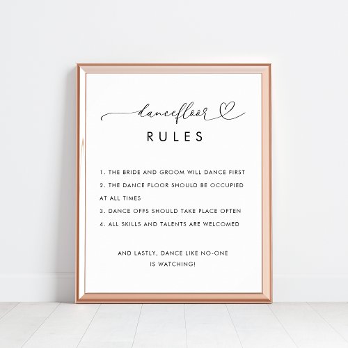 Heart Dance Floor Rules Minimalist Wedding Sign   