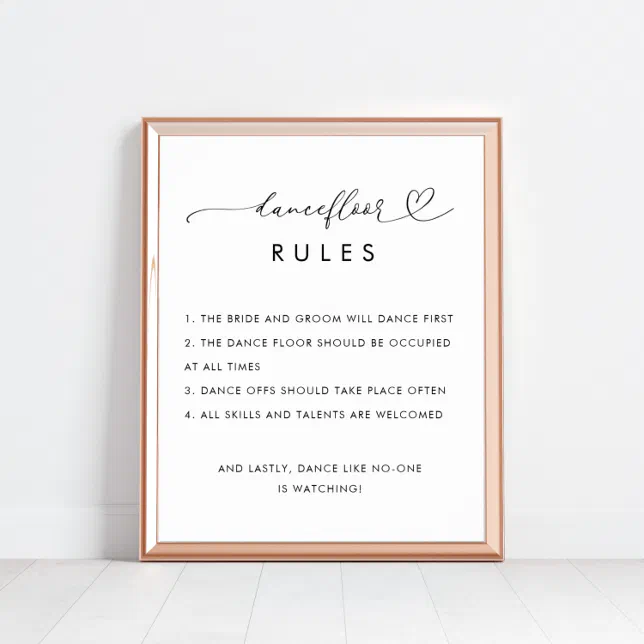 Heart Dance Floor Rules Minimalist Wedding Sign | Zazzle