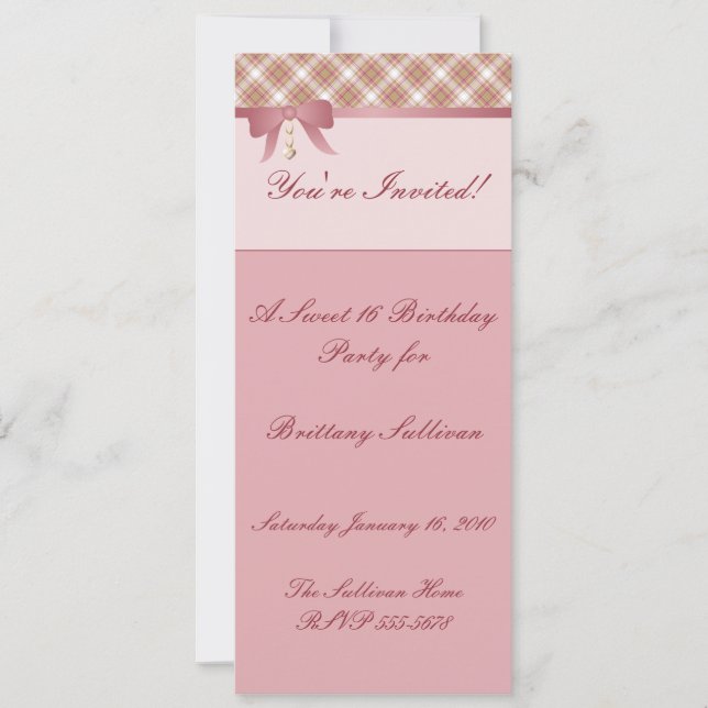 Heart Dangle Pink Invitation (Front)