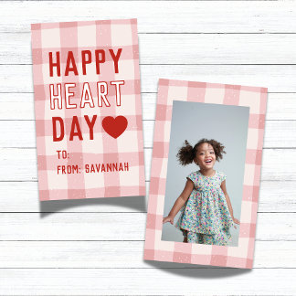 Heart Day Pink Gingham Valentines Classroom Card