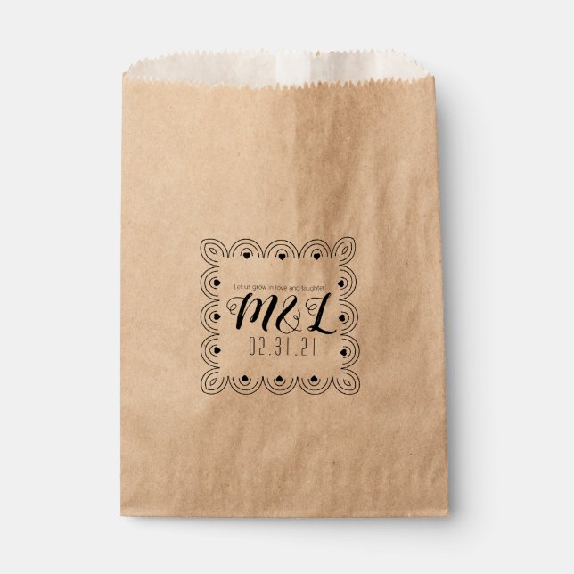 Heart Deco Geometric Wedding Logo Wedding Favor Bag (Front)