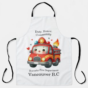 Heart-decorated cartoon firetruck apron