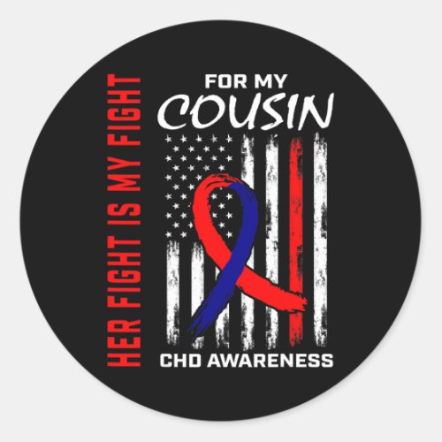 Heart Defect Chd Awareness Cousin American Flag 1  Classic Round Sticker