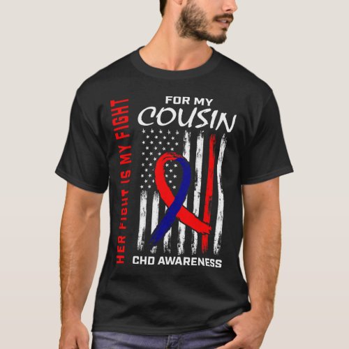 Heart Defect Chd Awareness Cousin American Flag 1  T_Shirt