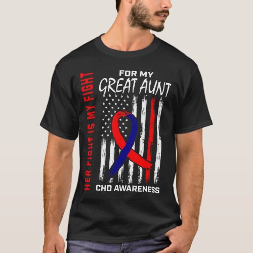 Heart Defect Chd Awareness Great Aunt Usa Flag  T_Shirt