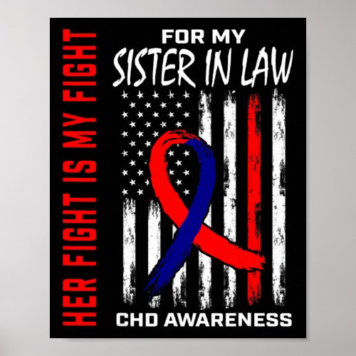 Heart Defect Chd Awareness Sister In Law Usa Flag  Poster