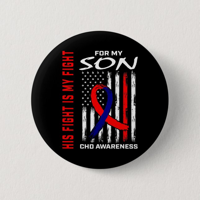 Heart Defect Chd Awareness Son Usa American Flag  Button (Front)