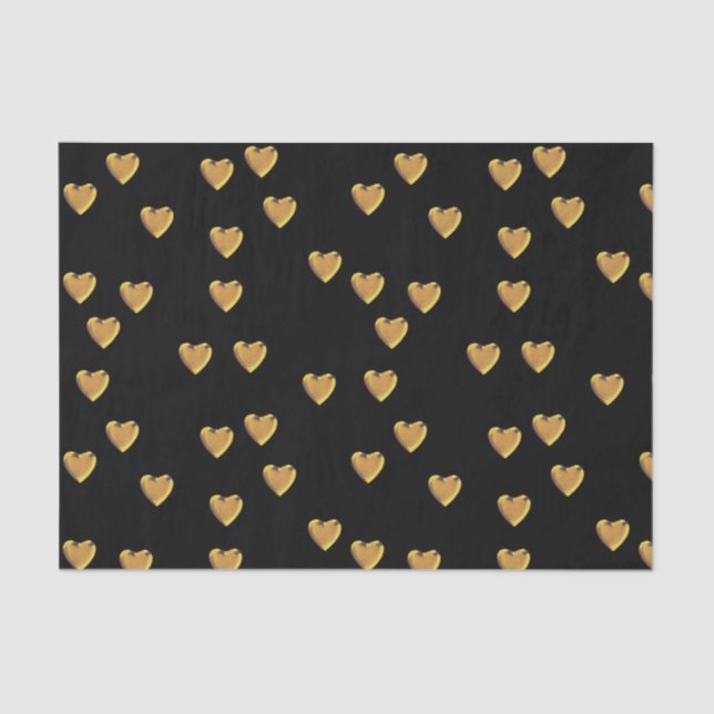 Heart Design Black And Gold Tissue Paper (Front)