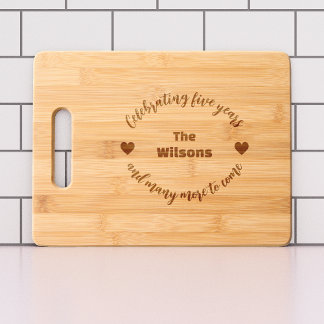 Heart Design Five Year Anniversary Personalized Engraved Cutting Board