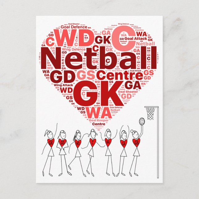 Heart Design Netball Positions  Postcard (Front)