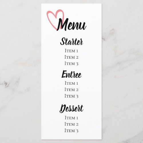 Heart design wedding menu