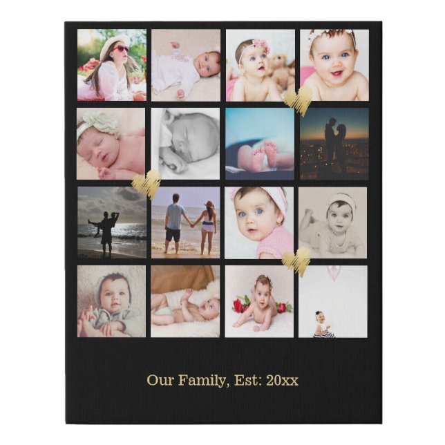 Heart Detail 16 Photo Family Custom Personalized Faux Canvas Print (Front)