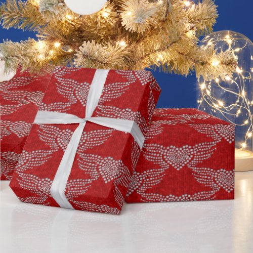 Heart Diamond Silver AngelRed Christmas Holidays   Wrapping Paper